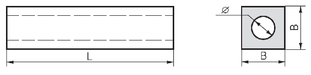 Technical diagram of Type B square fender showing B, Φ, and L dimension references